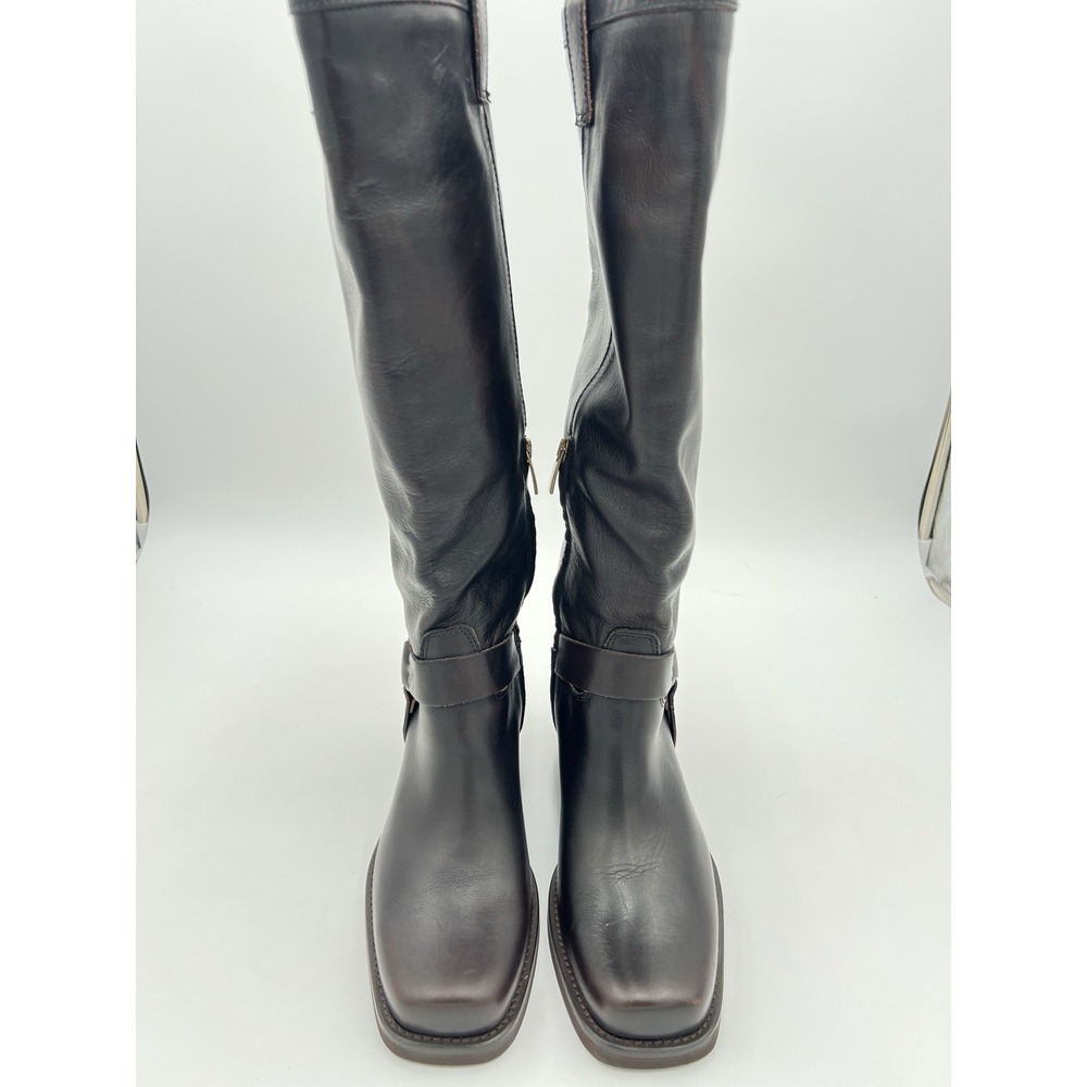Sundance Italy Black Leather Tall Riding Boots Buckle Women's Made In Italy 8 - Picture 2 of 13